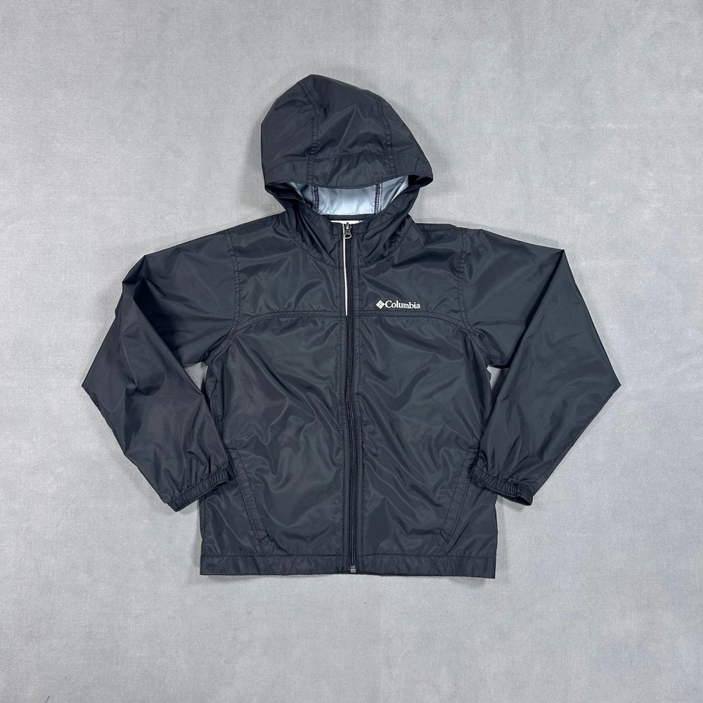 Columbia Boy's Glennaker Rain Jacket Size Small 8 Black Lightweight Hooded Zip